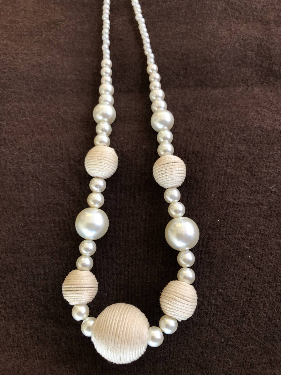 USED・パール×布・ネックレス・全長約50cm~57cm・100円拍卖