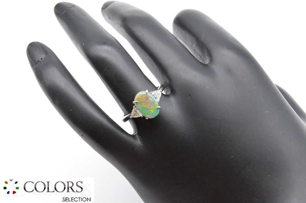 ◆新品仕上済◆ブラックオパール/1.50 ダイヤモンド/0.22 PT900 リング 遊色 GRJ鑑別書 ジュエリー CL-094拍卖