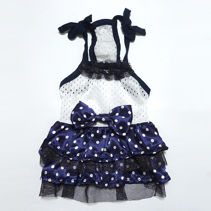 クークチュール クール×クールプラス 水玉チュチュ 水玉ワンピース ホワイトネイビー 紺 S 小型犬 チワワ トイプー パピー 夏用拍卖