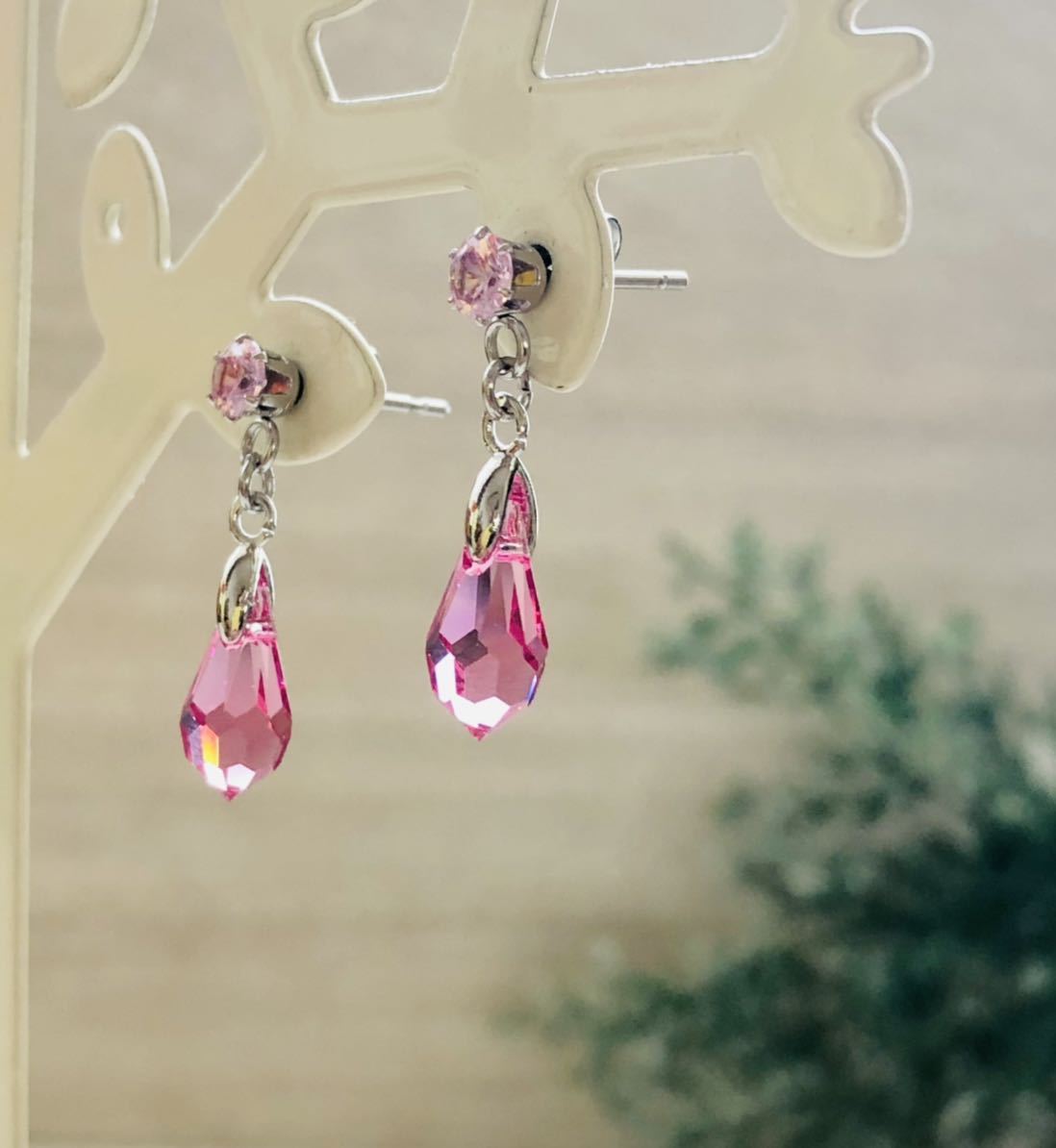 【ハンドメイド】CZとスワロのドロップピアス【ローズ】サージカルステンレス拍卖
