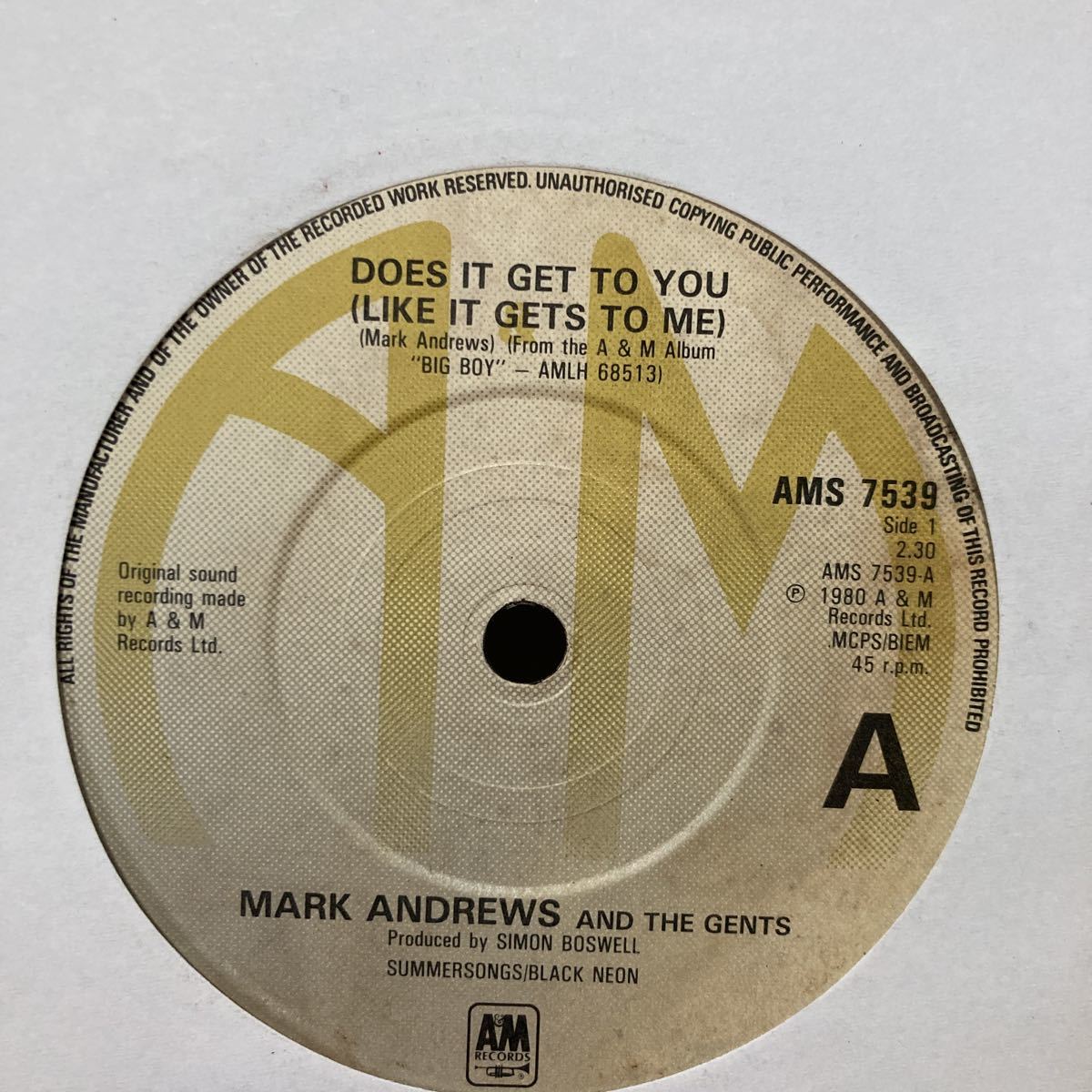 MARK ANDREWS、does it get to you、7インチ拍卖