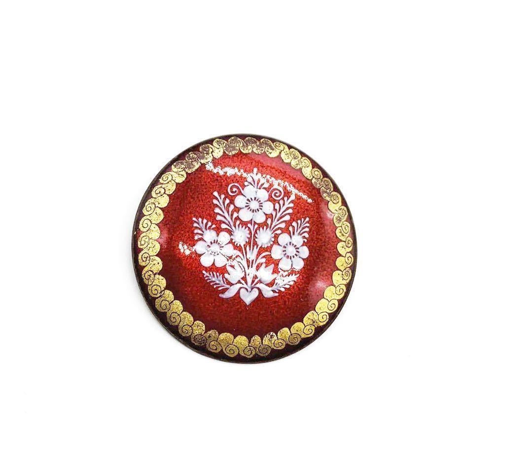【超希少】オーストリア製 1950-1960s eva scherer エヴァ シェーラー 七宝 エナメル 金彩 フラワー ブローチ 赤 ゴールド 日本未入荷拍卖