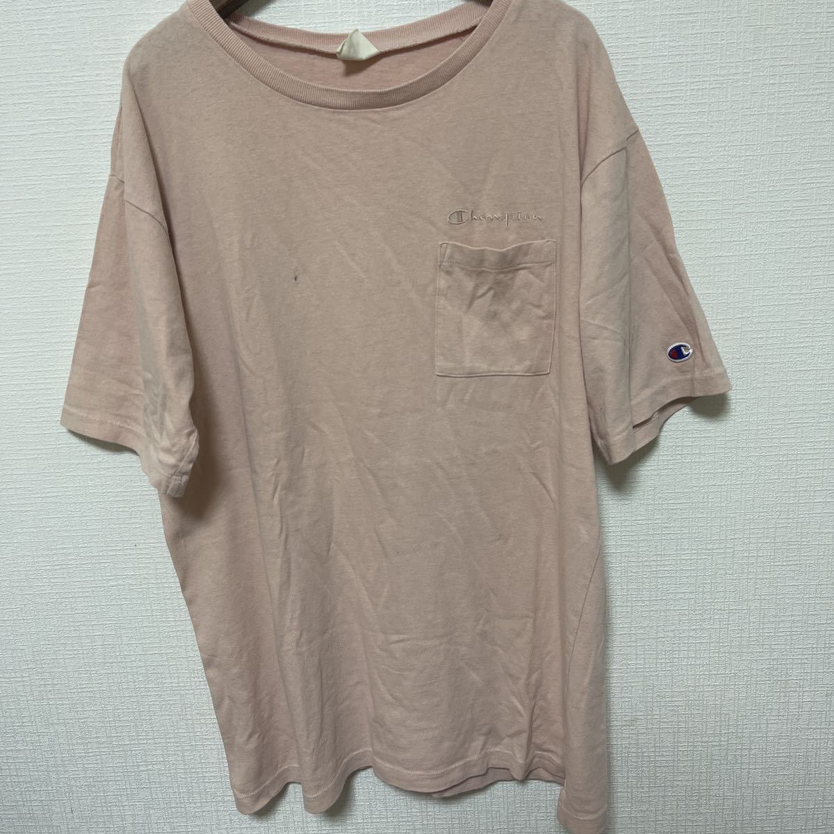 Champion チャンピオン ポケットTシャツ Lサイズ ピンクベージュ 綿拍卖