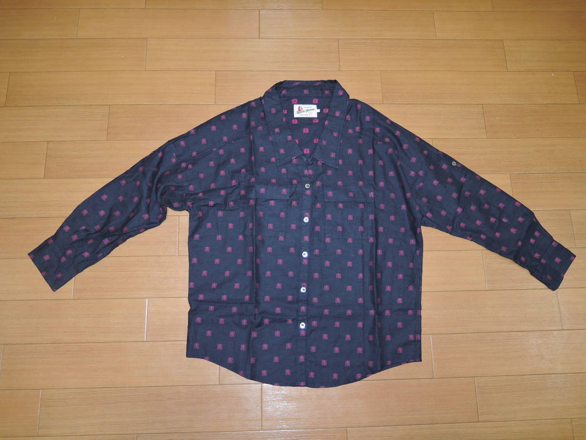 新品 HYSTERIC GLAMOUR Hガール ドット柄 シャツ M 紺 薄手 ユニセックス ヒステリックグラマー 定価24000円拍卖