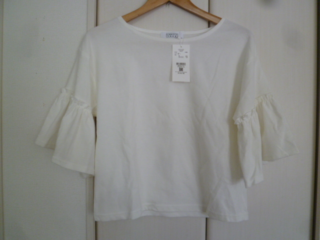 【新品】LOWRYS FARM/ローリーズファーム△白ソデフレアーベル袖カットソーM/フレア袖ホワイトアダストリア△T48拍卖