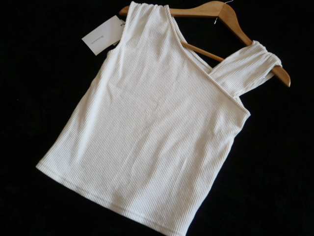 【新品】Classical Elf/クラシカルエルフ△アイボリーカットリブアシメショルダータンクトップM/ノースリーブアシンメトリー△T416拍卖