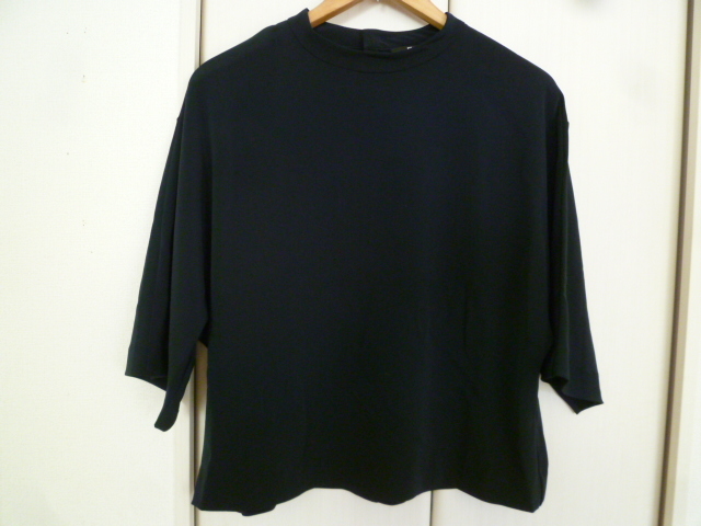 UNIQLO/ユニクロ△濃紺スタンドカラーゆったりはば広ブラウスカットソーM/ダークネイビードルマンゆったり幅広はばひろ△T416拍卖
