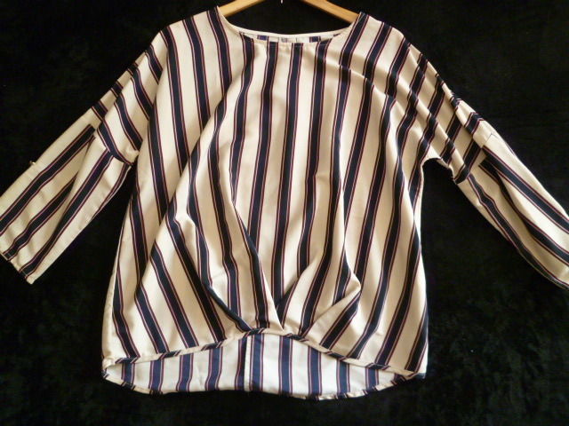 Alphabet's alphabet/アルファベッツアルファベット△ストライプ変形ブラウス2WAY袖ドルマンブラウスカットソーF/長袖トップス△T416拍卖