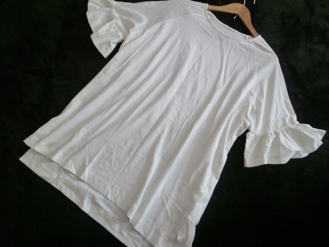 RETRO GIRL/エムズ△白ベル袖フリル袖ボリューム袖ロング丈カットソーM/ホワイトチュニック半袖ワンピーストップス△T415拍卖