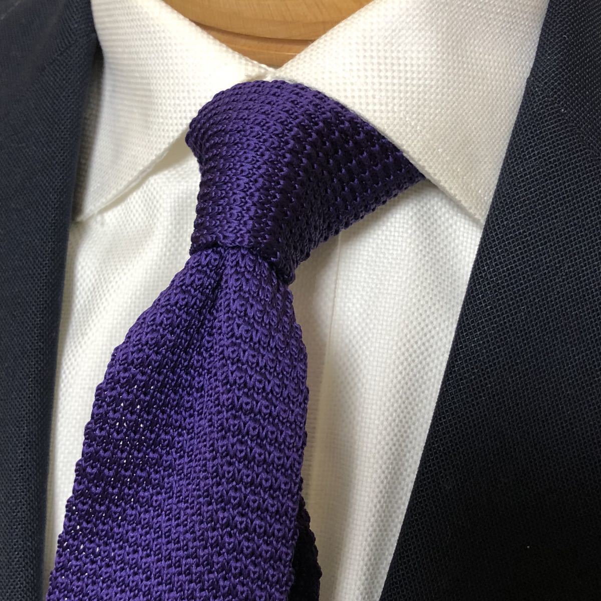 【美品】BRICK HOUSEby東京シャツ パープルニットタイ 大剣約6cm ZOOM映え ネクタイ拍卖