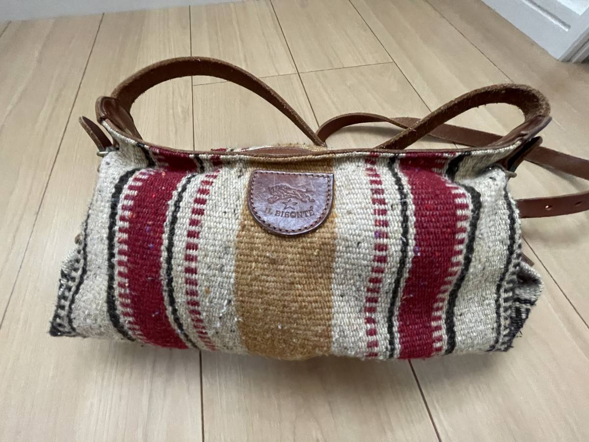 イルビゾンテ 限定★レザー&リネンショルダーバッグ拍卖