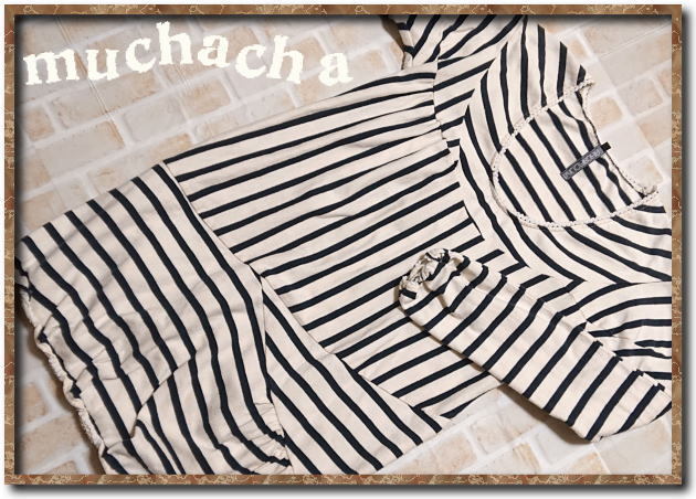 ☆muchacha ムチャチャ ボーダーカットチュニック 白×濃紺☆拍卖