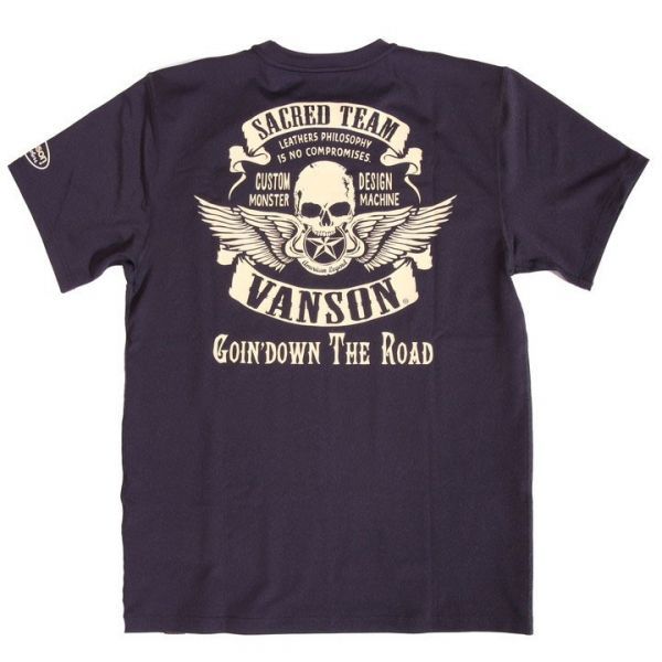 当店別注 VANSON ドライ 半袖Tシャツ ACV-903 ネイビー【Mサイズ】スカルウィング 吸汗速乾 抗菌防臭 UVカット バンソン ハーレー拍卖