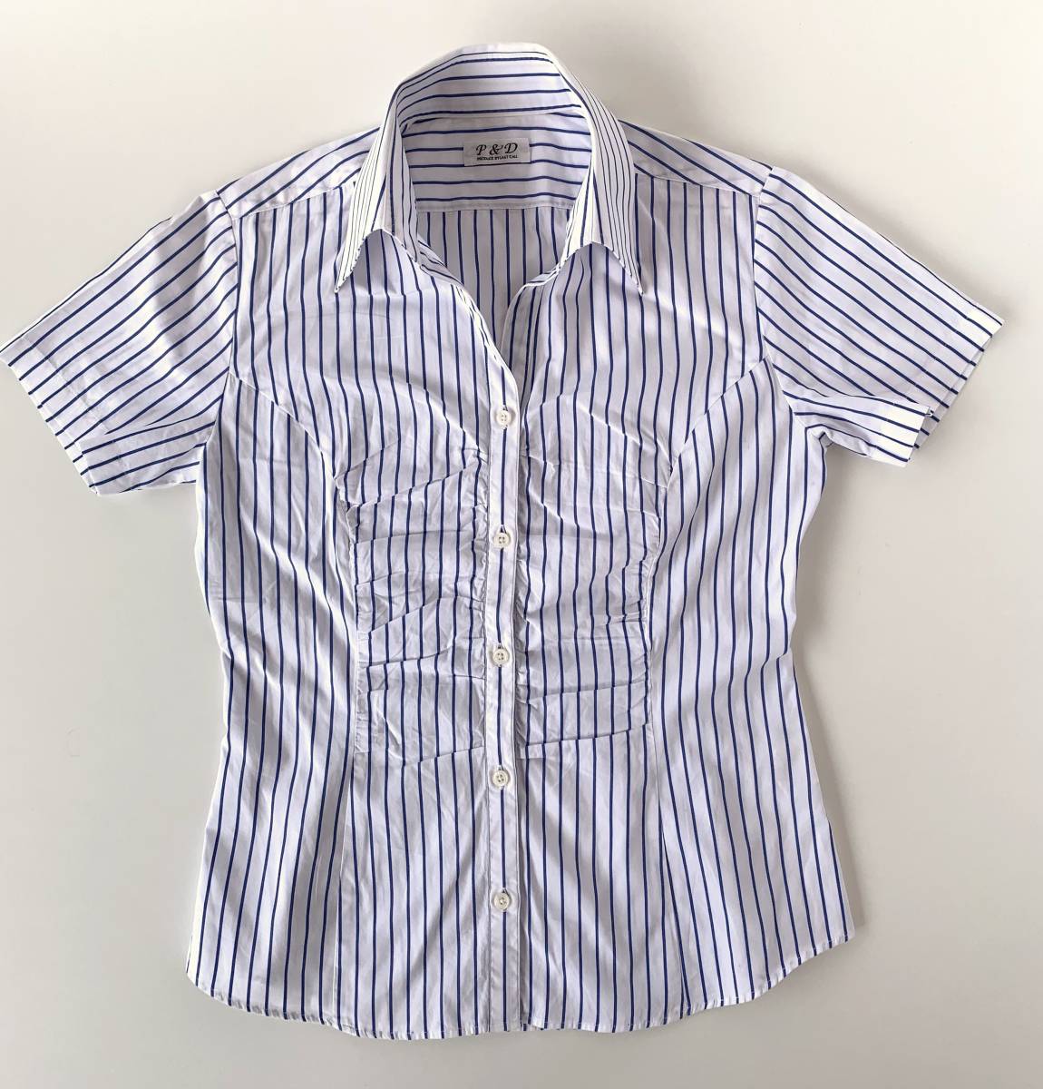 ★送料無料 美品 トップス 半袖シャツ ブルーストライプ レディース 女性用 Mサイズ拍卖