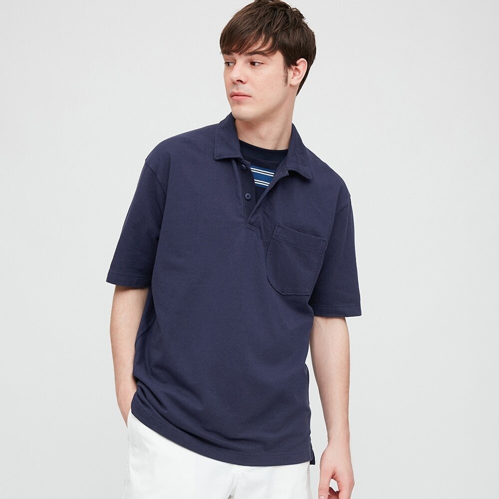 【新品未使用】ユニクロ オーバーサイズジャージーポロシャツ ネイビー XSサイズ拍卖