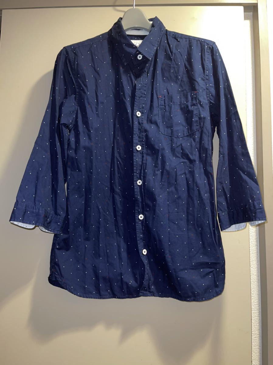 ネイビー ドット 7分丈シャツ メンズ Mサイズ拍卖