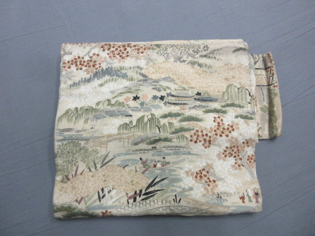 【政】29121 正絹 風景図 名古屋帯 和装小物 和服拍卖