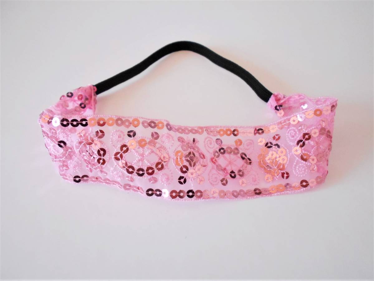 ★未使用★スパンコールが付いたヘアバンド、カチューシャ カチューム・ピンク拍卖