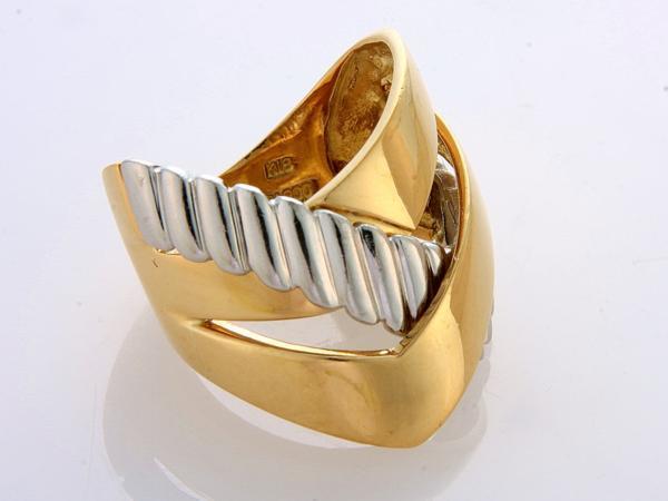 ★☆見て!K18金×Pt900プラチナV字リング指輪10号!MJ-1334拍卖