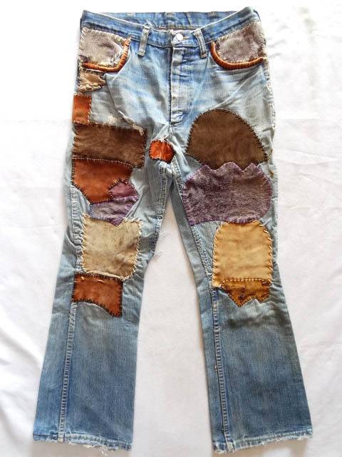 ビンテージ スペシャル 70S ヒッピー アート ハンドメイド カスタム パッチワーク ベルボトム デニム パンツ フレア ブーツカット 再構築 拍卖