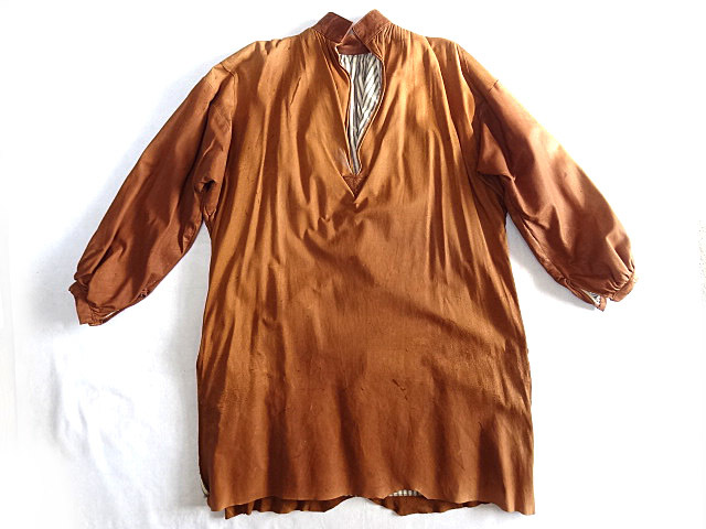 ビンテージ スペシャル 10S 20S 30S オール レザー スモック チュニック ロング シャツ 革 ストライプ ライニング グランパ ナイト レア 茶拍卖