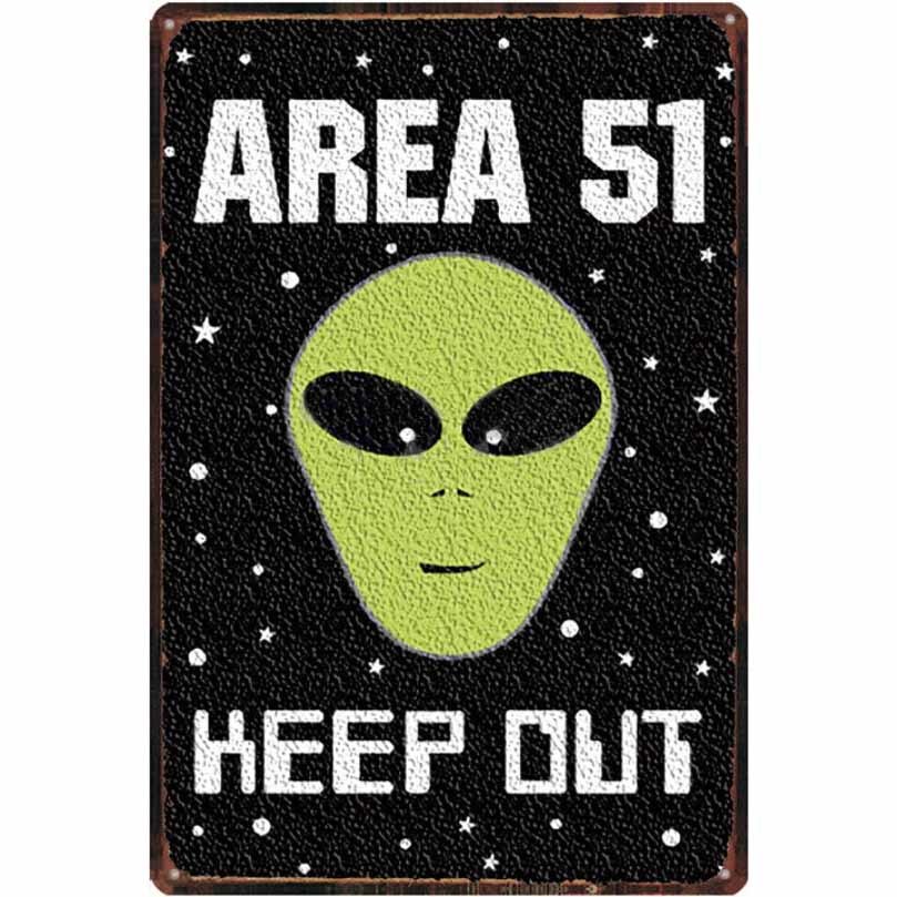 A647 メタル サイン ブリキ 看板 金属 製 プレート パネル 店 景品 おもしろ 警告 注意 危険 UFO 宇宙人 エリア51【2855】拍卖