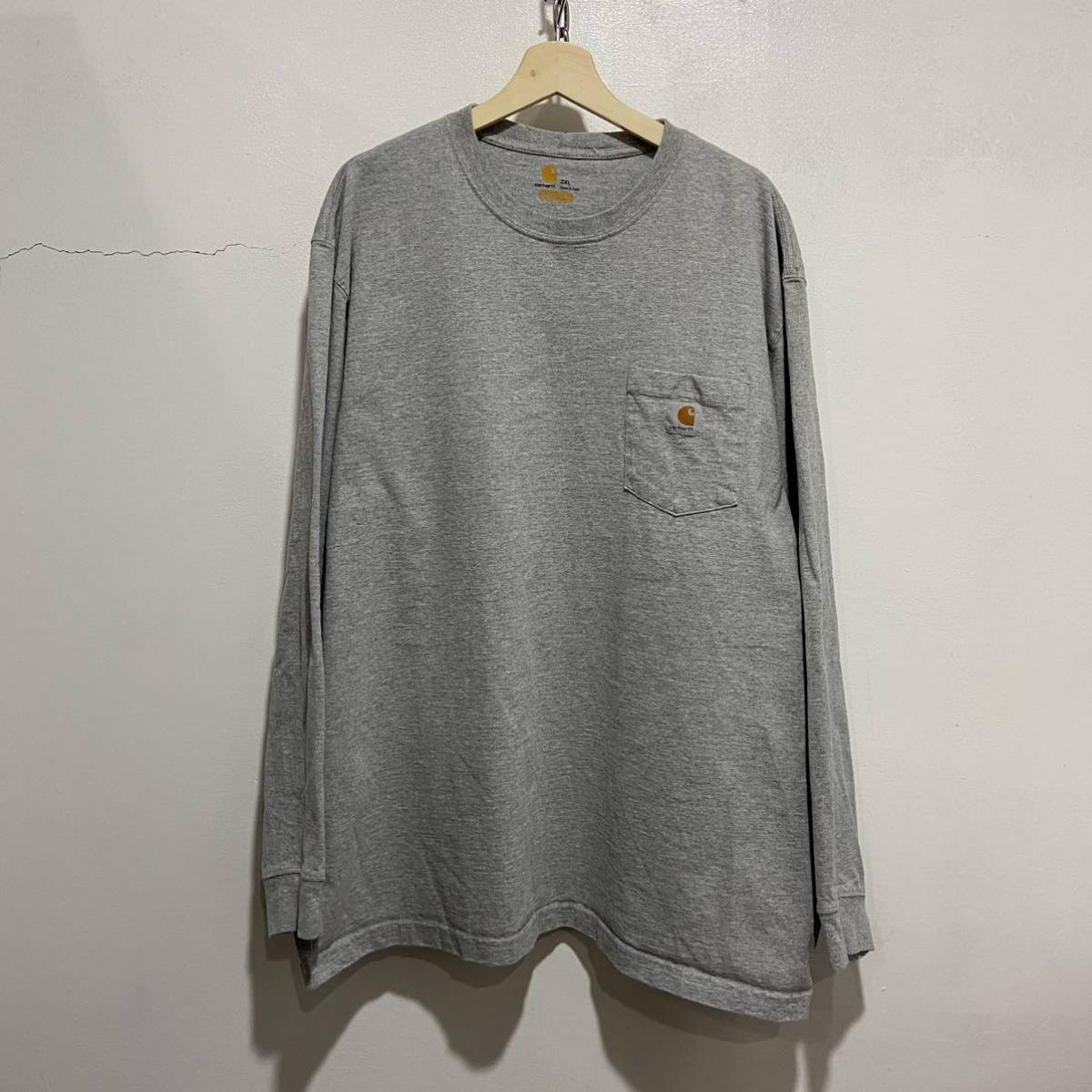 ☆送料無料☆Carhartt☆胸ポケット長袖Tシャツ☆グレー☆XXL☆ロンT☆拍卖