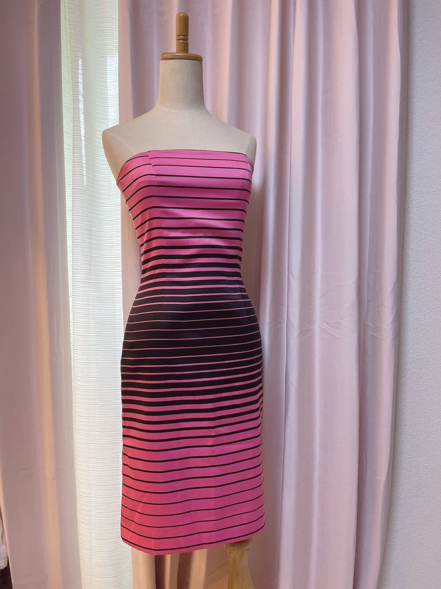 即決★epuda イプダ ベアトップワンピース ボーダーデザイン チューブドレス ドレスワンピース 新品未使用 濃いピンク 38サイズ拍卖
