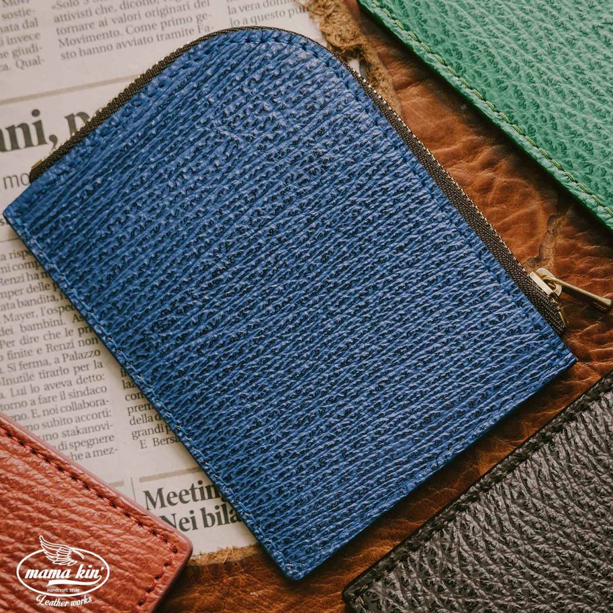 シャークスキン サメ革 栃木レザー エルファスナー Lファスナー さいふ 財布 コンパクト ヌメ革 レザーウォレット ba009sh03sk拍卖