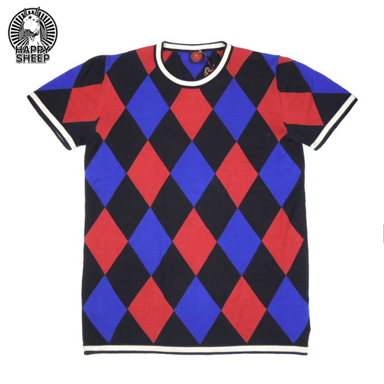 【定価4.8万・新品・M】HAPPY SHEEP(ハッピーシープ)コットンクルーネックニット BK×BL×RD ネパール製【90%OFF】拍卖