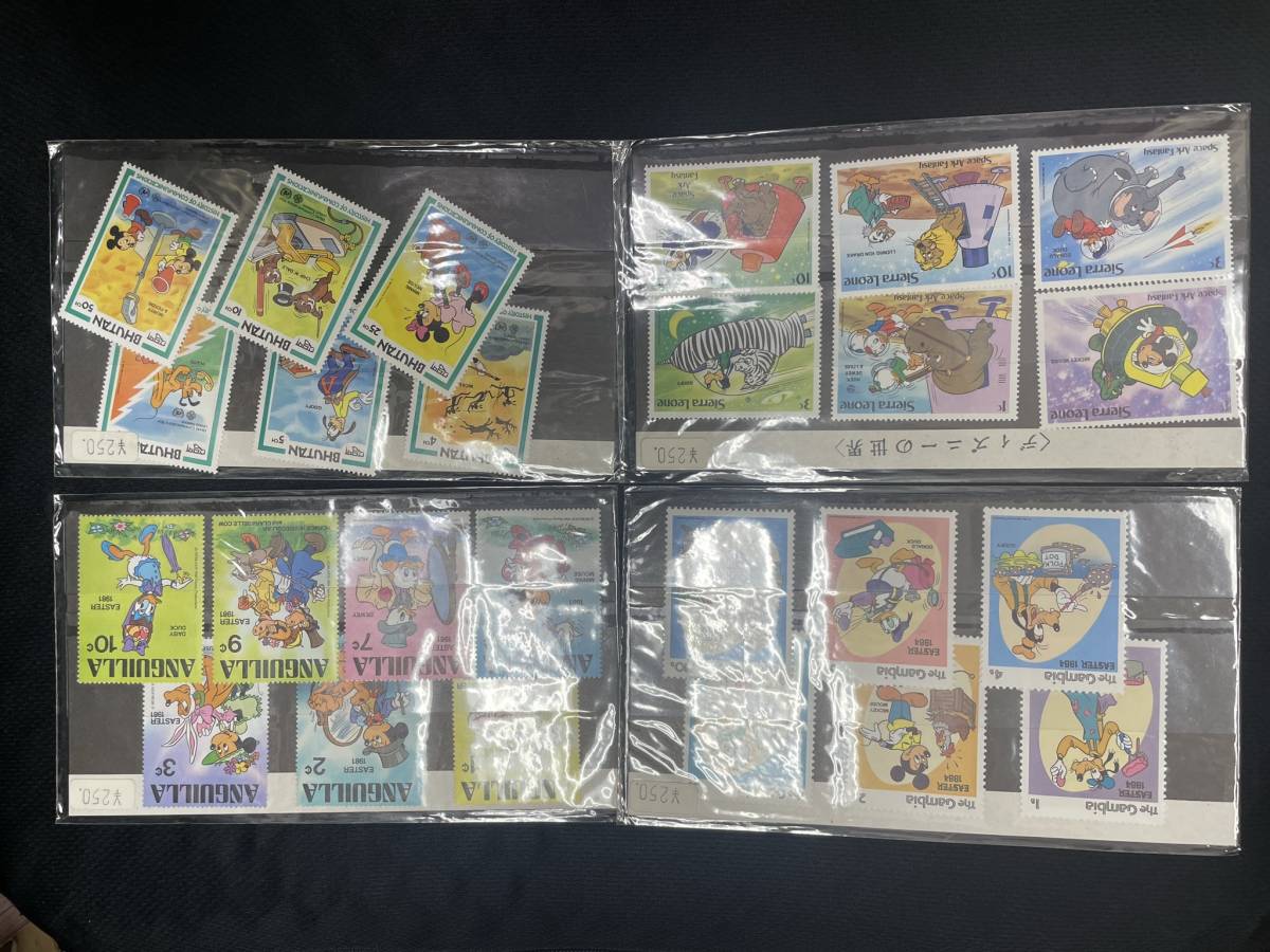 送料無料!ディズニー/切手/ブータン6枚/アンギラ7枚/ガンビア6枚/シエラレオネ共和国6枚/合計25枚セット拍卖