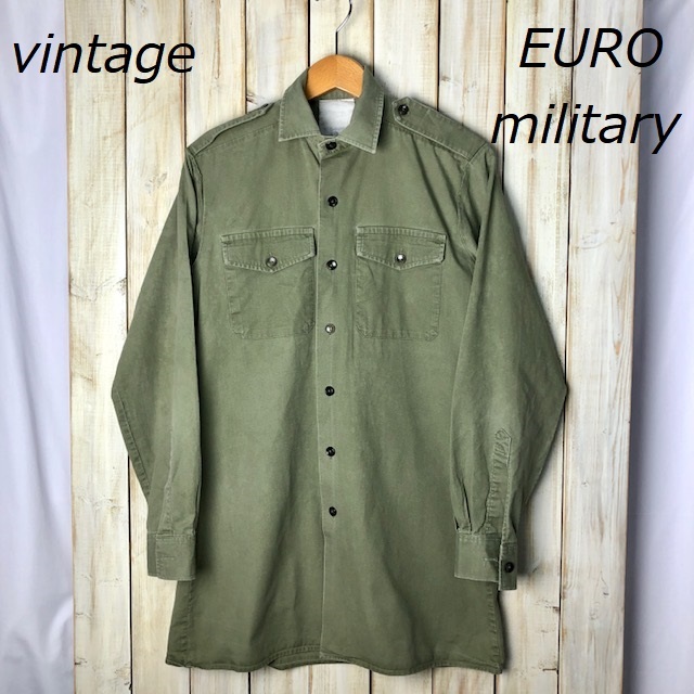 ユーロ 60s~ コットン セミロング ミリタリーシャツ M程度 ヨーロッパ古着 オールド ヴィンテージ 軍物 ●33拍卖