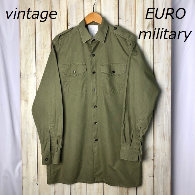 ユーロ 60s~ コットン セミロング ミリタリーシャツ 7 L程度 ヨーロッパ古着 オールド ヴィンテージ 軍物 ●34拍卖