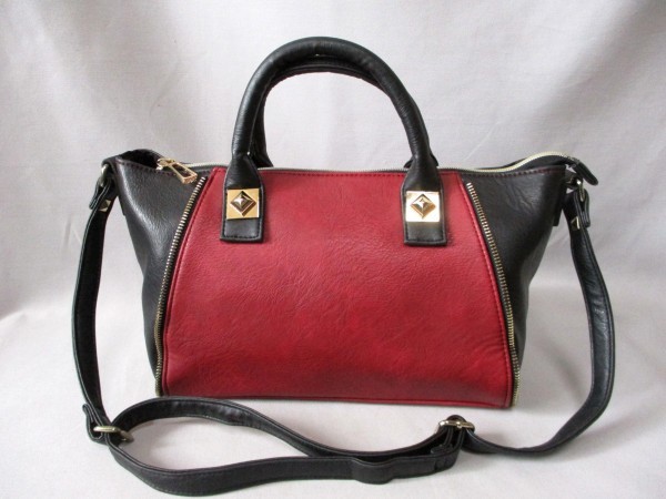 2wayバッグ バイカラー◇飾りファスナー付き BK×RD 斜め掛け W34cm拍卖