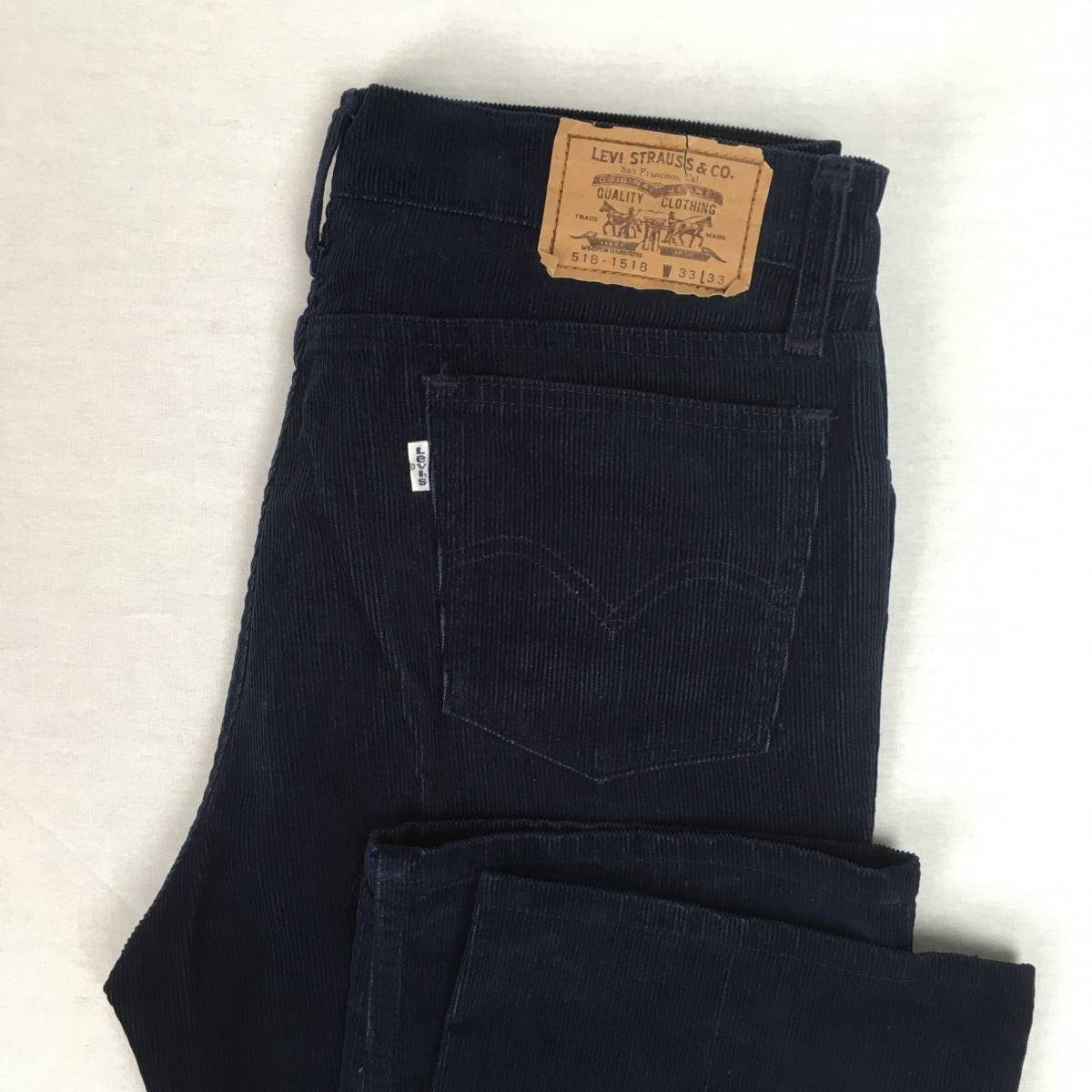 【80s】Levi's リーバイス 518-1518 518-15 香港製 84年 W33 L33 コーデュロイ ネイビー パンツ 白タブ拍卖