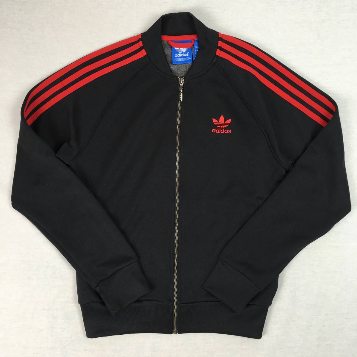 【美品】adidas Originals アディダス オリジナルス スーパースター SST AX6975 ジャージ トラックトップ ブラック/レッド Mサイズ 三本線拍卖