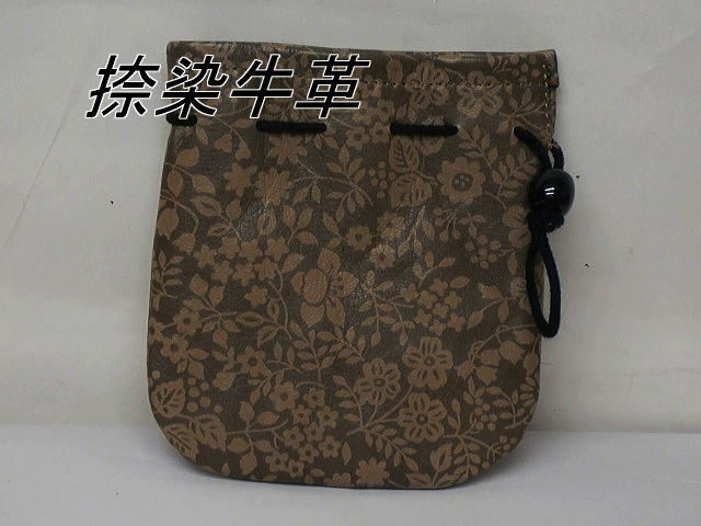 限定一点品 送料無料 473-2捺染牛革の巾着袋拍卖