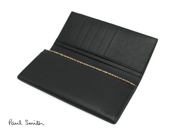 訳有★展示品 ポールスミス 長財布 ブラック 黒 マルチストライプ オールドレザー★684拍卖