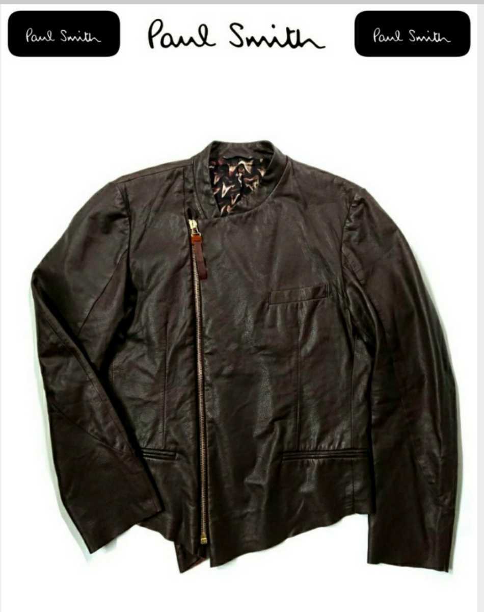 超稀少 12AW Paul Smith ポールスミス メインライン 高級ラムレザーシャークティースライニングライダース型ジップアップジャケット L 美品拍卖