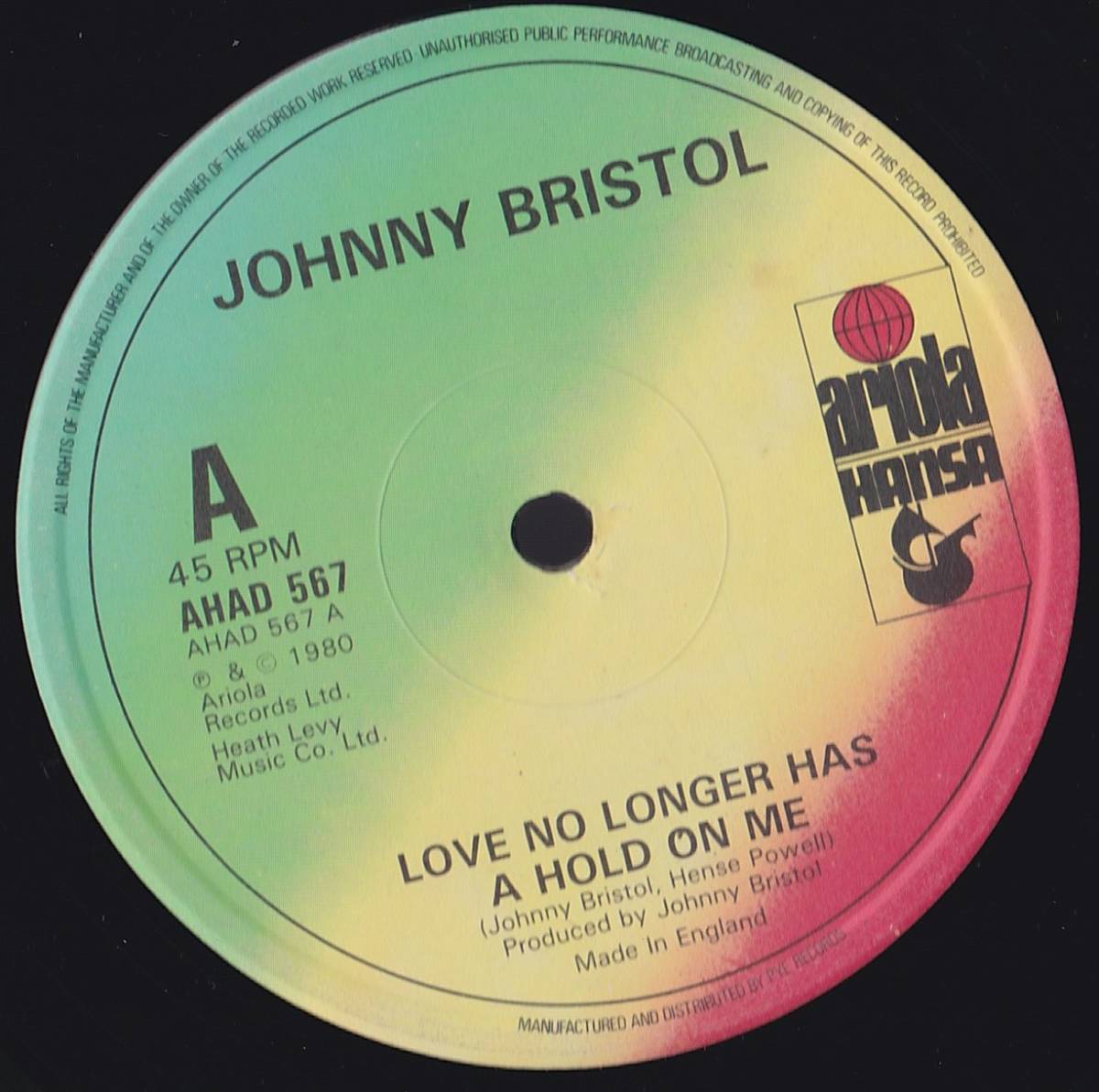 ダンクラ12inch★JOHNNY BRISTOL / Love no longer has a hold on me(long version) / Till I see you again★U.K.盤・Ariola★拍卖
