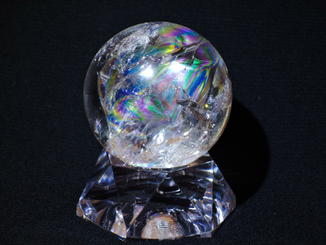 ★ヒマラヤ産★虹の水晶玉40mm/89g+台座付★レインボークリスタルボール&スタンド★天然石丸玉置玉スフィア鉱物 kamesan拍卖