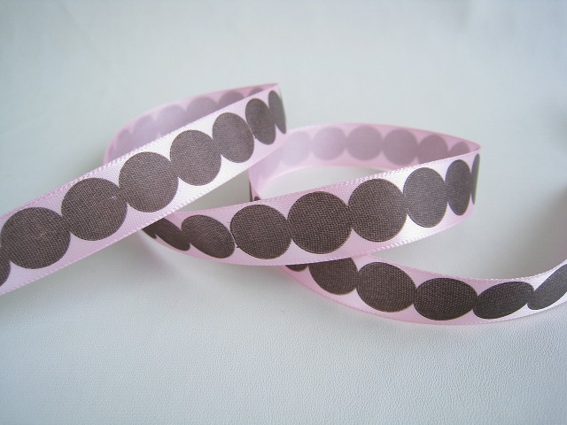 Offray ポリエステルリボン ピンク×ブラウン 拍卖