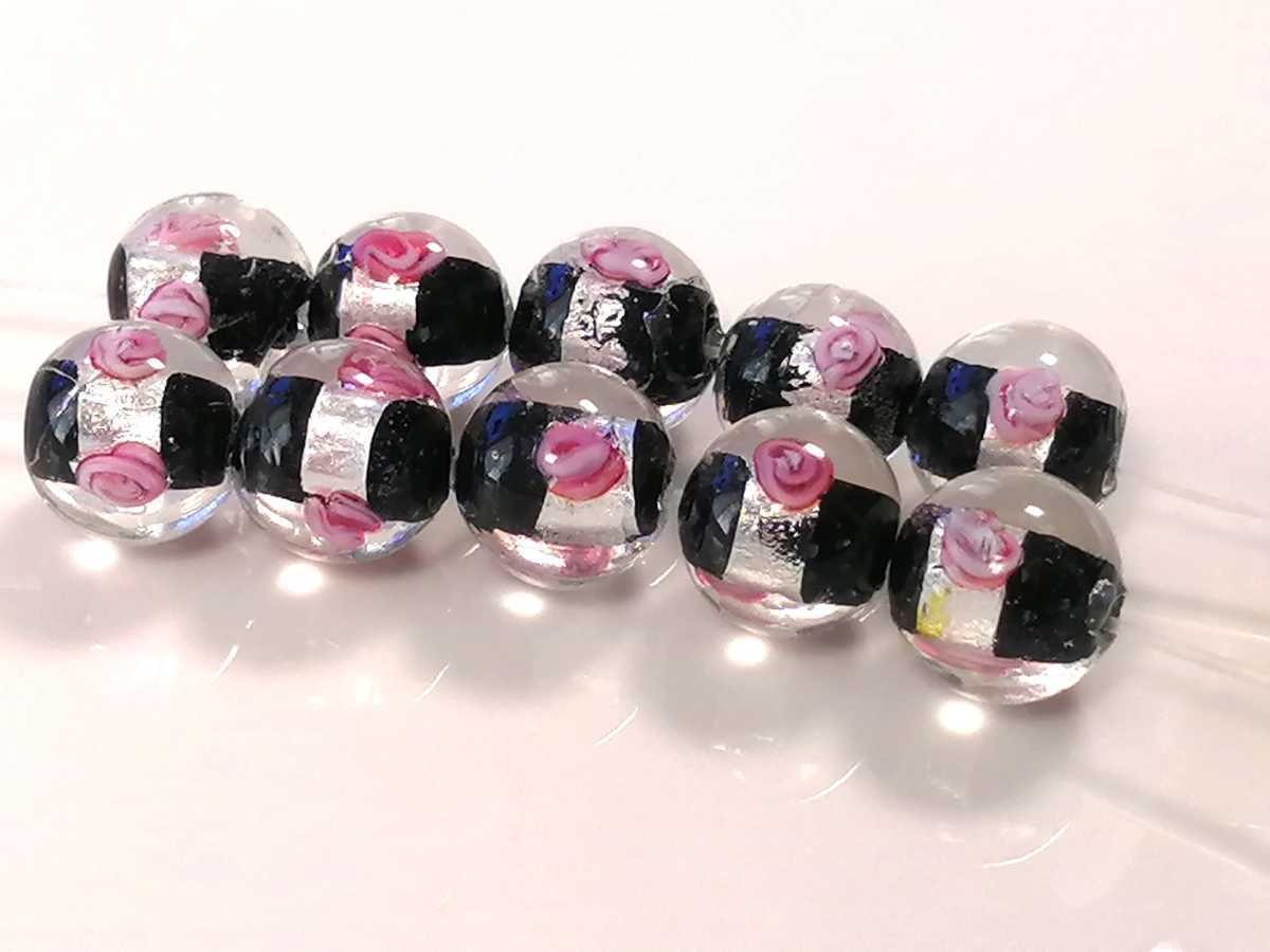 とんぼ玉 アクセサリーパーツ 丸玉12㎜ 黒色拍卖