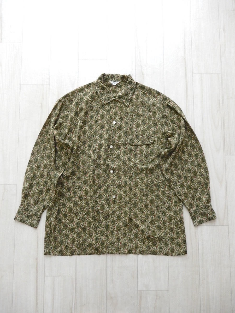 nicole ニコル ポリエステル100% 長袖ビッグシャツ ブラウス 柄物 肩落ち グリーン系拍卖