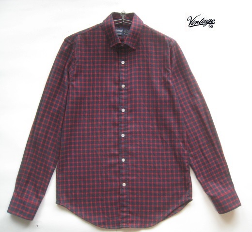 美品!!ヴィンテージ55 VINTAGE 55*チェック柄ポリレーヨン隠しボタンダウンシャツ S 紺×赤 三崎商事 ネイビー×レッド拍卖