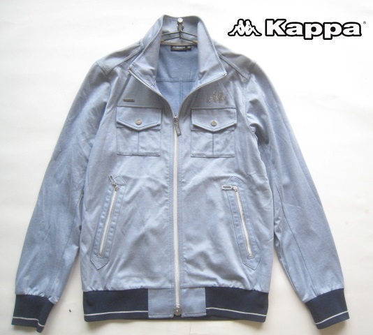 美品!!カッパ イタリア Kappa ITALIA*春夏モデル 金属ロゴプレート&ラインストーンロゴデザイン 立ち襟ZIPジャケット M サックスブルー拍卖