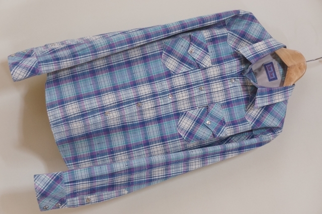 C119 即決 ハリウッドランチマーケット BLUE BLUE 麻ブレンド ネップ生地 ウエスタンシャツ 2 長袖 クリックポスト発送拍卖