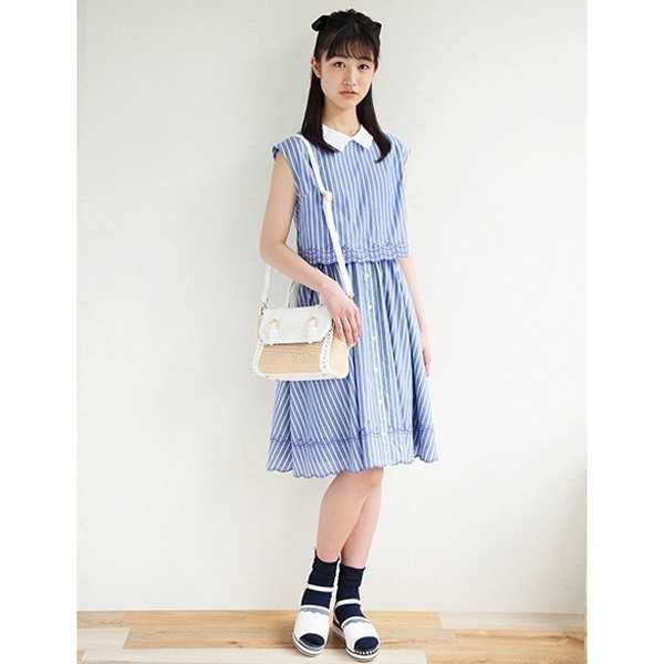 【新品】pom ponette junior(ポンポネット)襟付き ストライプ ワンピース SS(130~140)拍卖