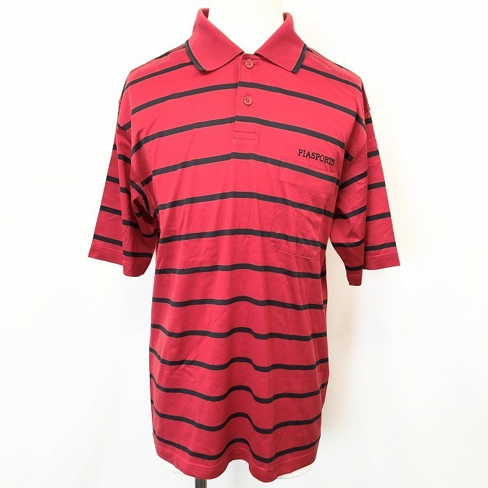 PIASPORTS ピアスポーツ 4 メンズ ポロシャツ Tシャツ生地 カットソー ボーダー柄 胸ポケット付き 半袖 日本製 綿100% レッドなど 赤など拍卖