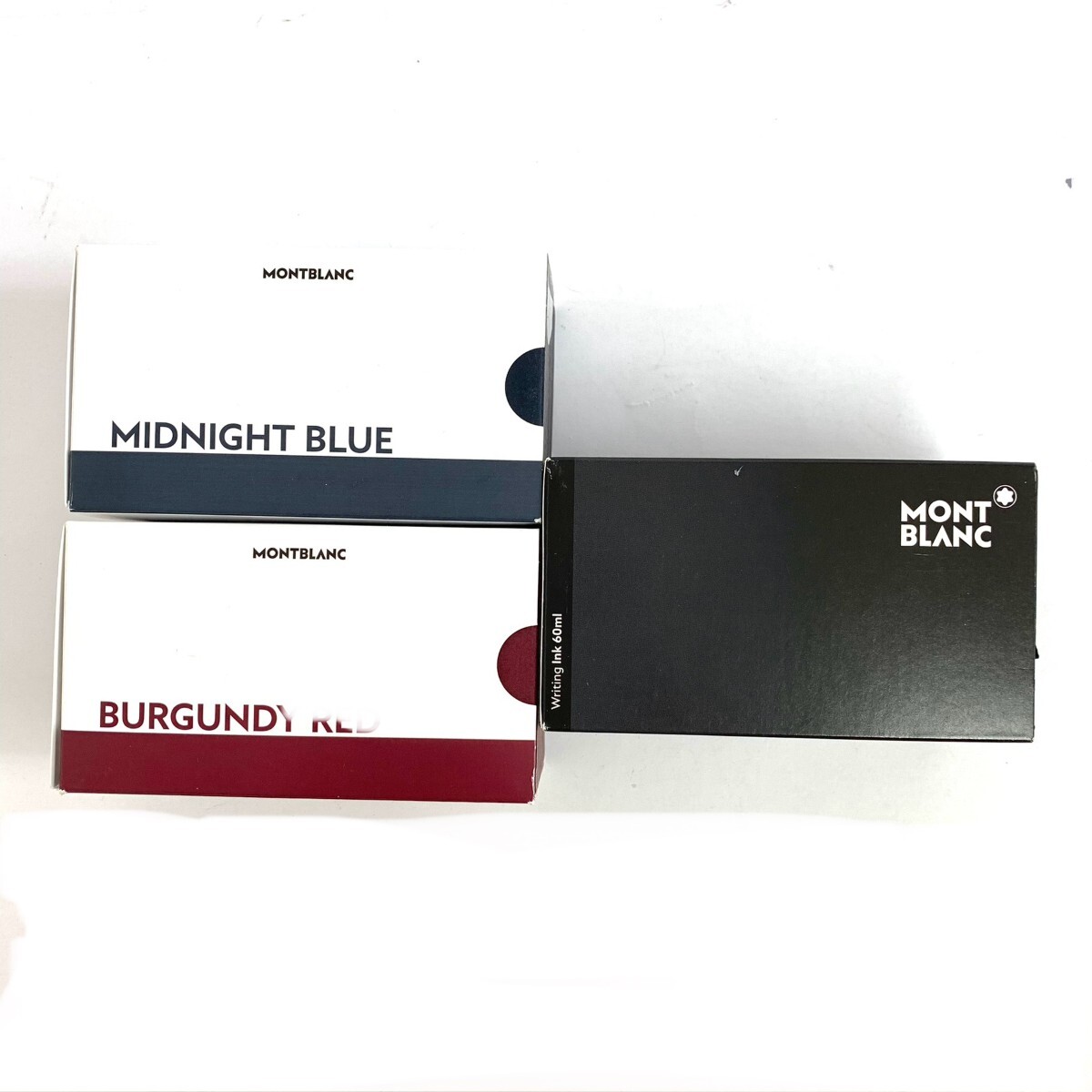 ◆MONTBLANC モンブラン インク MidnightBlue/BurgundyRed/3点セット MysteryBlack/ボトルインク ブラック/レッド/ブルー ユニセックス拍卖